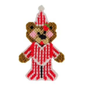 Vintage Needlepoint Bear In Pajamas Christmas Ornament